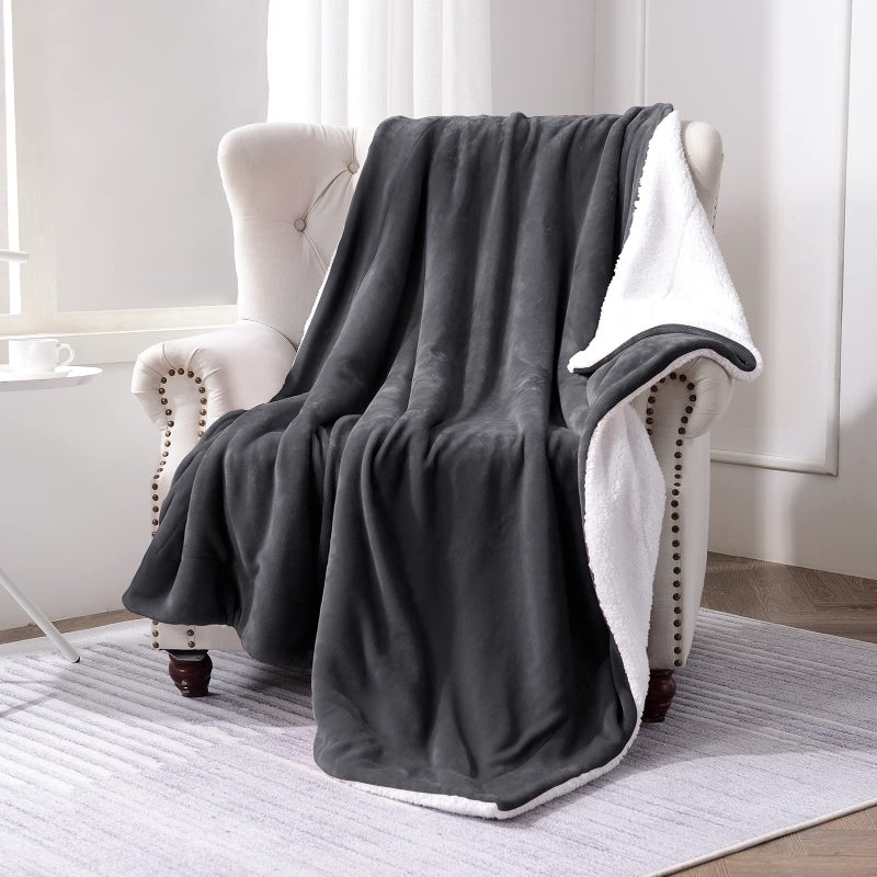 SOCHOW Sherpa Fleece Throw Blanket, Reversible Super Soft Luxurious Plush Blanket Throw Size, Dark Grey, 50"x60" - Image 2